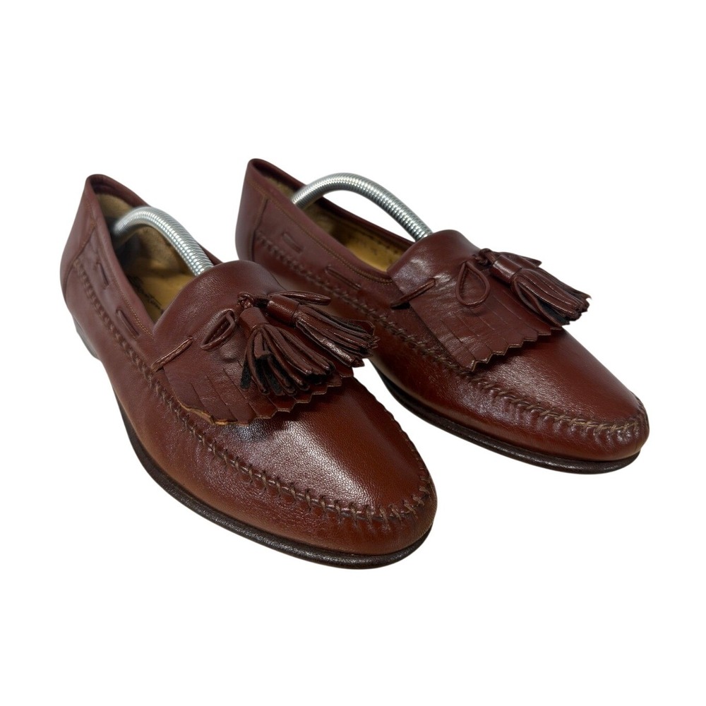 Santoni Made in Italy Brown Leather Tassel Kiltie Loafers Men's Size 8 D